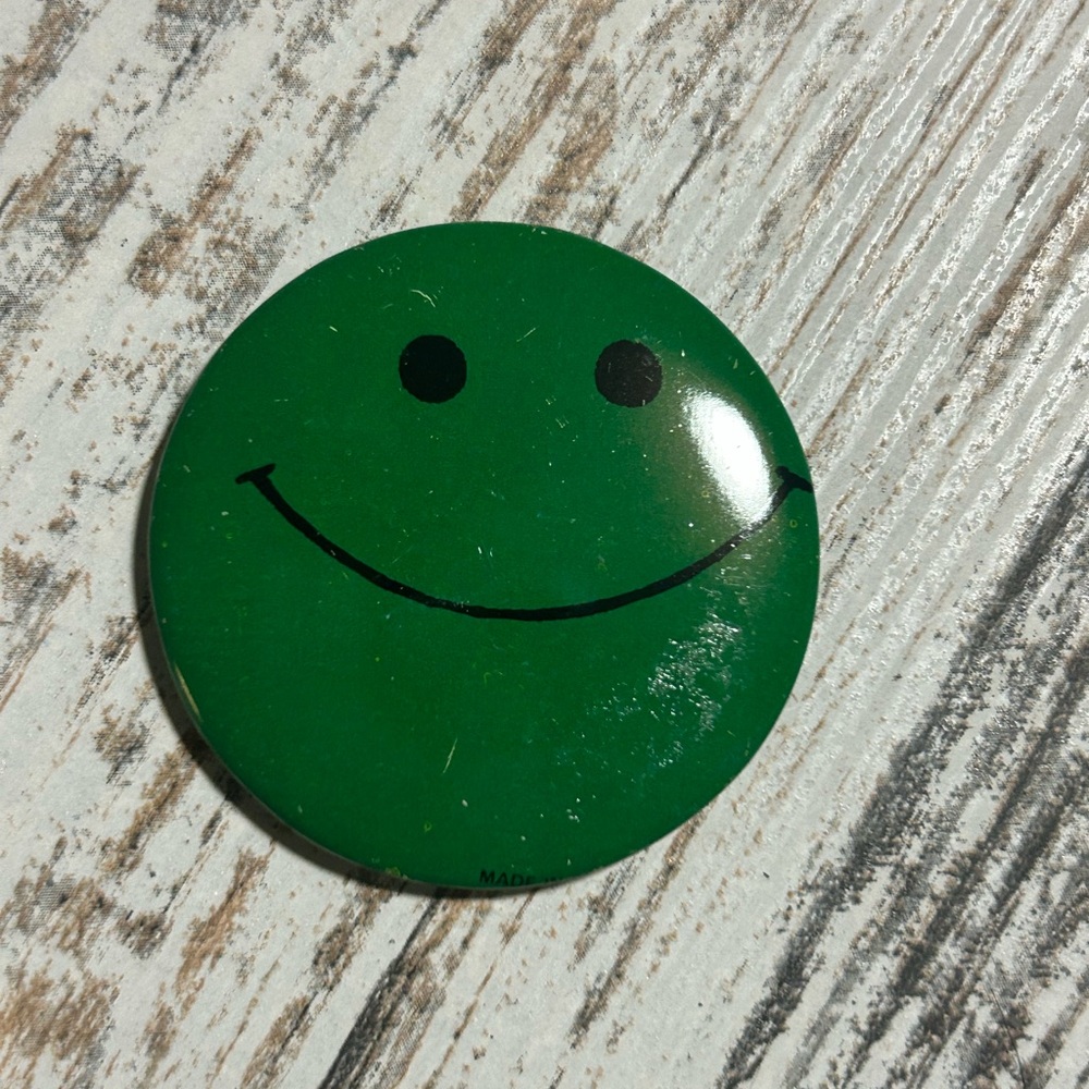 Green Smiley Face Button Pin